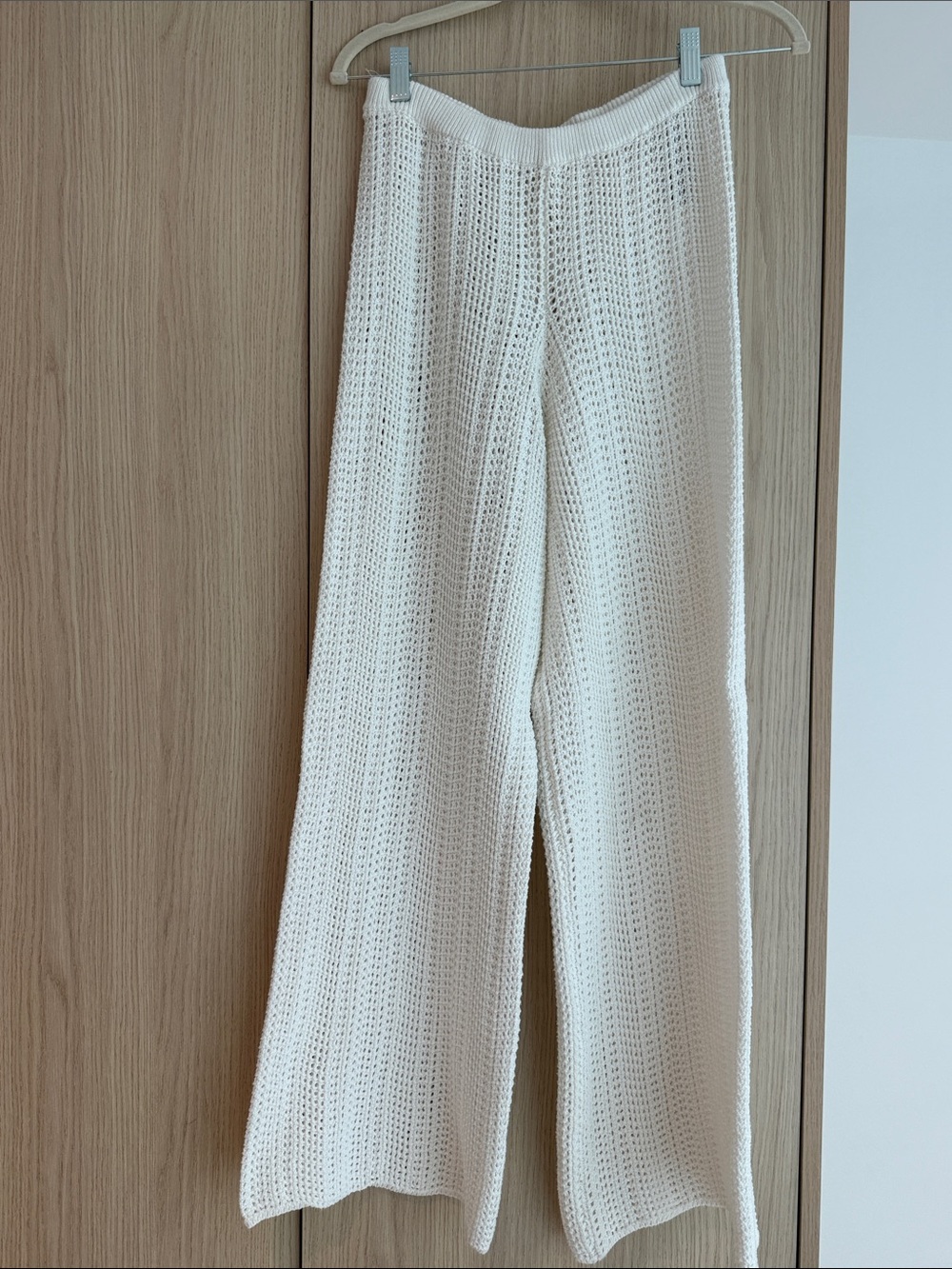 Oysho Cream Crochet Knit Wide-Leg Pants